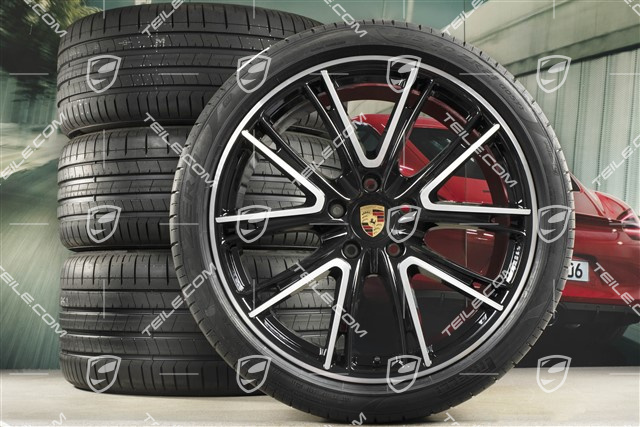 21-inch Panamera Exclusive Design summer wheel set, rims 9,5J x 21 ET71 + 11,5J x 21 ET69 + Pirelli summer tires 275/35 ZR21 + 315/30 ZR21, black, with TPM