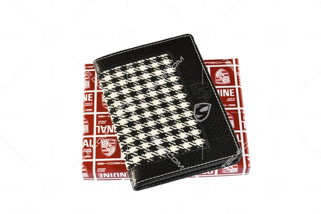 "60Y 911" Vehicle registration case, in a houndstooth pattern, with an embossed Porsche Crest