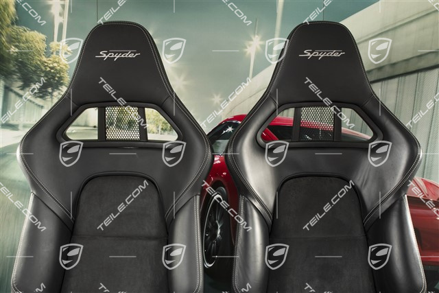 Bucket seat, collapsible, leather/Alcantara Black, seam in Silver, Logo "Spyder", set L+R