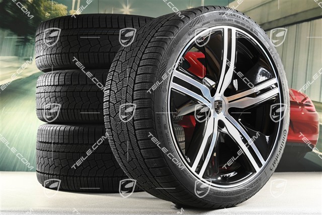 22" koła zimowe Macan Exclusive Design, felgi 9J x 22 ET29 + 11J x 22 ET47 + NOWE opony zimowe Continental 255/40 R22 + 295/35 R22, czarny wysoki połysk