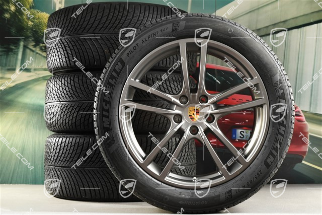 21-inch Cayenne Turbo winter wheel set, rims 9,5J x 21 ET46 + 11,0J x 21 ET58 + Michelin winter tyres 285/45 R21 + 305/40 R21, with TPMS, Platinum satin matt