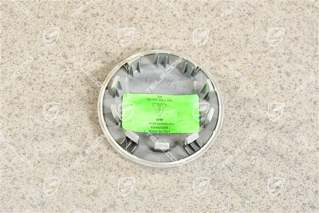 Wheel hub cap, crest coloured, black gloss/ outer ring in silver