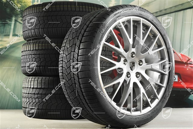 21-inch Panamera Exclusive Design Winter wheel set, wheel rims 9,5J x 21 ET71 + 10,5J x 21 ET71 + Continental Winter Contact TS860 S winter tyres 275/35 R21 + 315/30 R21, Platin Silver