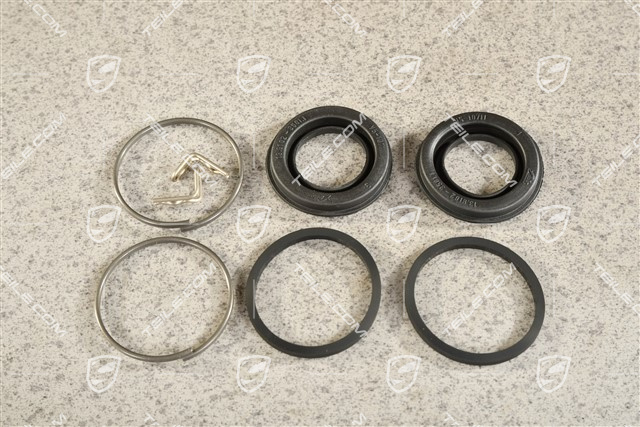 Front Fixed calliper / brake repair kit, Protective rubber caps x2 / Gasket x2 / Retaining ring x2 / Locking clip x2 Front Fixed calliper / brake repair kit, Protective rubber caps x2 / Gasket x2 / Retaining ring x2 / Locking clip x2