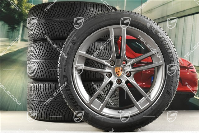 21" Cayenne COUPÉ Turbo II Design Winterräder Satz, Felgen 9,5J x 21 ET46 + 11,0J x 21 ET49 + Michelin Winterreifen 275/40 R21 + 305/35 R21, mit RDK-Sensoren, Vesuvgrau
