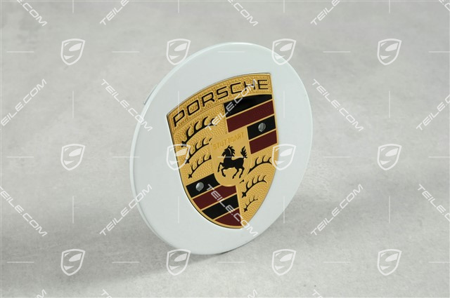 Radzierdeckel, rund, konvex, Porschwappen farbig, Weiss