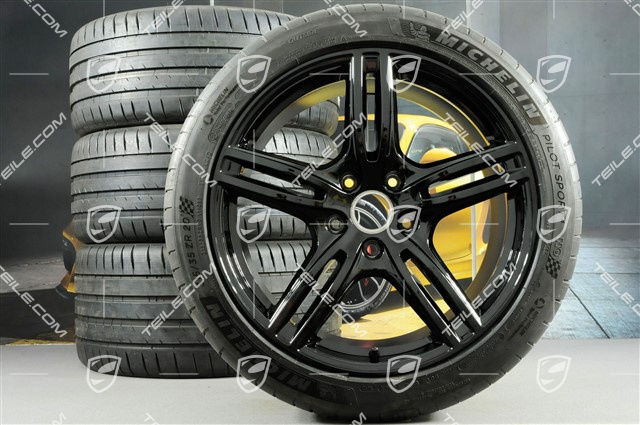 20" Koła letnie Panamera Turbo, felgi 9,5J x 20 ET71 + 11,5J x 20 ET68 + opony letnie Michelin 275/40 ZR20 + 315/35 ZR20, z czujnikami ciśnienia, czarny wysoki połysk