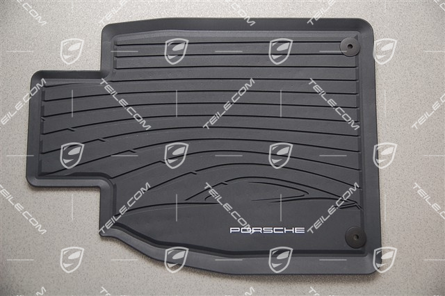 Gummi-Fußmatten Satz, zweiteilig, mit Porsche Silhouette und "Porsche" Schriftzug, schwarz