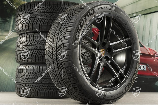 20" "Macan Turbo" Winterräder Satz, Felgen 9J x 20 ET26 + 10J x 20 ET19 + Michelin Latitude Alpin 5, 265/45 R20 + 295/40 R20, schwarz seidenmatt, mit RDK-Sensoren