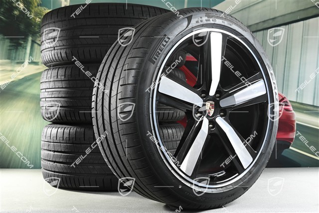 22-inch summer wheel set Cayenne Exclusive Design Sport, wheel rims 10J x 22 ET48 +11,5J x 22 ET61 + Pirelli summer tyres 285/40 R22 + 315/35 R22, black high gloss, about 30km, DOT/prod.year 2025