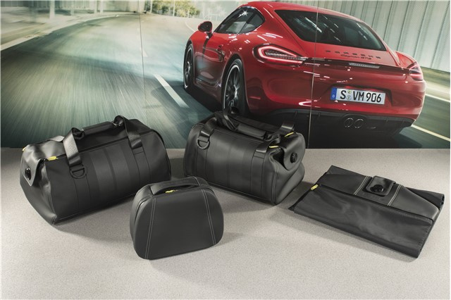 Travel bags set (complete), Exclusive Programme, leather black with coloured stitching silver