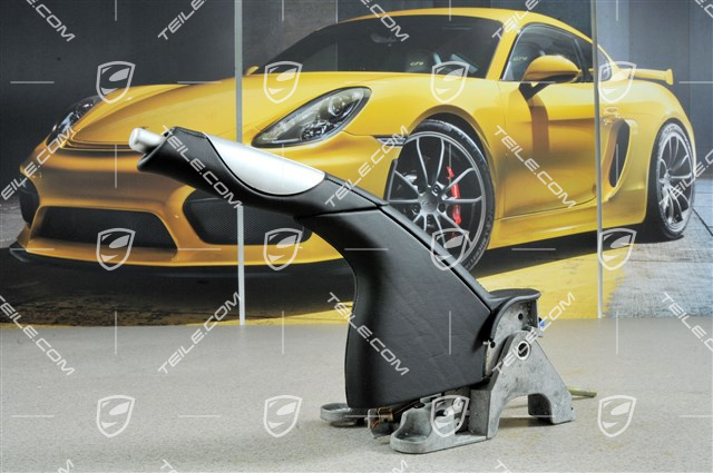 Handbremshebel, Aluminium / Leder, mit PORSCHE Schriftzug, metropolblau