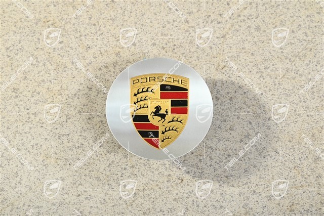 Radzierdeckel, konkav mit farbigem Porsche Wappen Aluminium poliiert