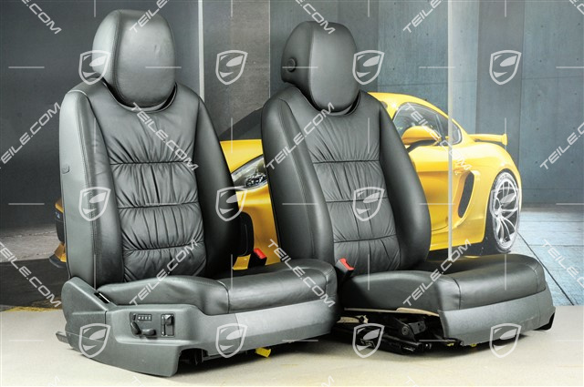 Seats, el. adjustable, memory, lumbar, ruffled leather, black, draped, set (L+R)