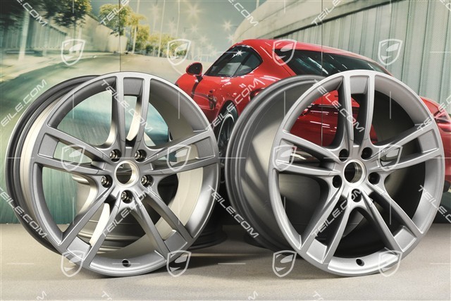 21-inch wheel rim set Cayenne Turbo Design, 11J x 21 ET58 + 9,5J x 21 ET46, Vesuvgrau
