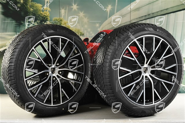 21" Macan Design Winterräder Satz, Felgen 8,5J x 21 ET27 + 10,5J x 21 ET47 + NEUE Pirelli Winterreifen 255/45 R21 + 285/40 R21, in Schwarz Hochglanz