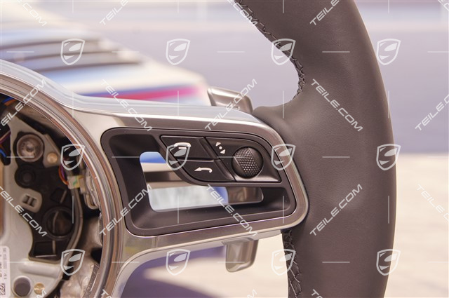 Multifunction steering wheel, 3-spoke, Leather, heated, Black