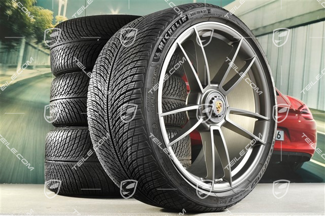 20/21-inch Turbo S winter wheel set, central lock wheel rims 8,5J x 20 ET40 + 11J x 21 ET66 + Michelin winter tyres 245/35 R20 + 305/30 R21, platinum satin matt