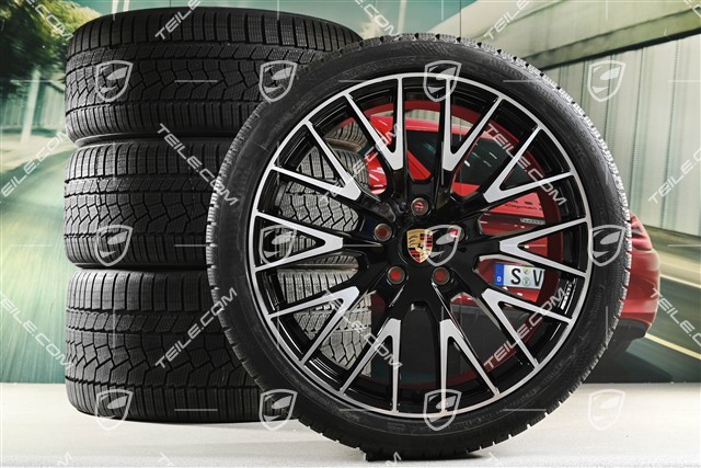 21" Panamera Exclusive Design Winterräder Satz, Felgen 9,5J x 21 ET71 + 10,5J x 21 ET71 + Continental Winter Contact TS860 S Winterreifen 275/35 R21 + 315/30 R21, Schwarz Hochglanz