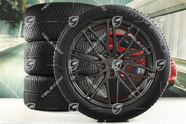 21" Cayenne "RS Spyder Design" Winterräder Satz, Felgen 9,5J x 21 ET46 + 11,0J x 21 ET49 + NEUE Michelin Pilot Alpin 5 SUV Winterreifen 285/45 R21 + 305/40 R21, mit RDK-Sensoren, Turbonit