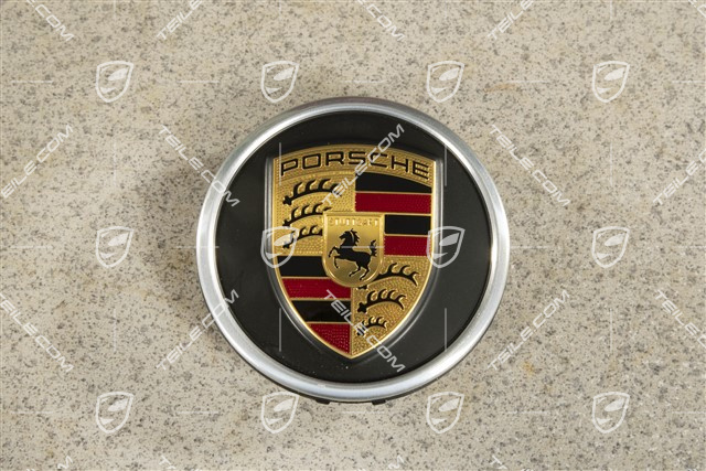 Anniversary "25 years Boxster" Wheel hub cap, crest coloured, black satin matt