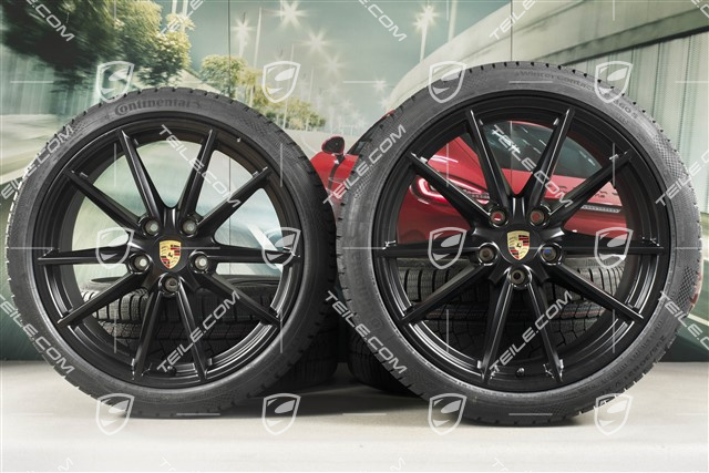 20/21-inch Carrera S winter wheel set, wheel rims 8,5J x 20 ET53 + 11J x 21 ET66 + NEW Continental winter tyres 245/35 R20 + 295/30 R21,  in black satin-mat