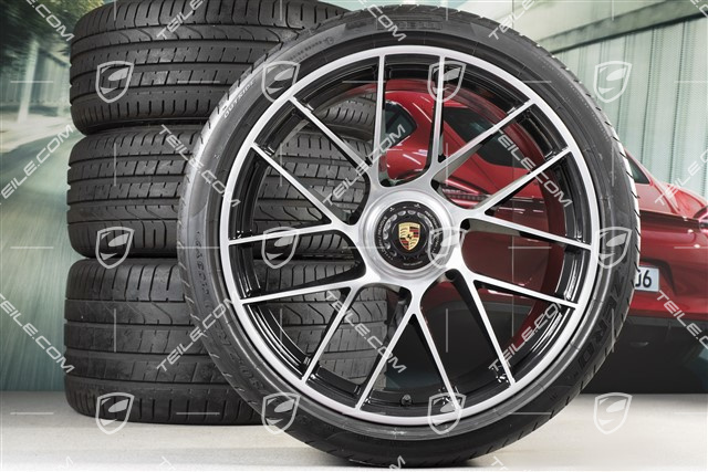 20" Sommerräder Satz Turbo Sport III, Zentralverschluss, Felgen 9J x 20 ET51 + 11,5J x 20 ET56 + NEUE Pirelli Sommerreifen 245/35 ZR20 + 305/30 ZR20, schwarz