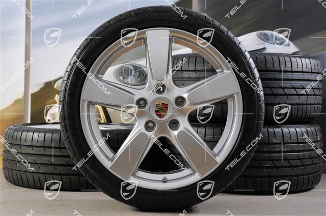 19-inch Cayman S summer wheel set, 8J x 19 ET57 + 9,5J x 19 ET45 + NEW summer tyres 235/40 ZR19 + 265/40 ZR19 + TPM