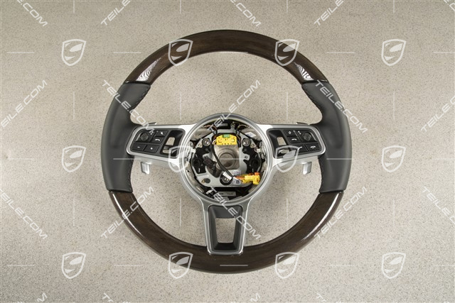 Multifunction steering wheel, 3-spoke, Heated, Leather / Wood Paldao, Black
