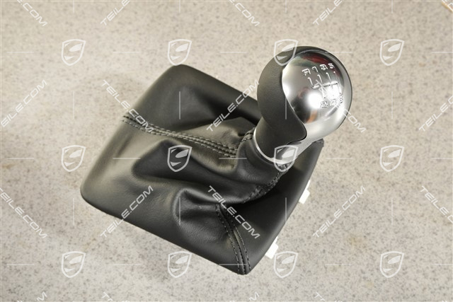 Shift lever / gear shift knob with leather gaiter / sleeve, 6-speed manual transmission, Black