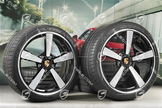 20+21-inch summer wheel set Exclusive Design, rims 8,5J x 20 ET50 + 11,5J x 21 ET67 + NEW Goodyear summer tyres 245/35 R20 + 305/30 R21, with TPM, black high gloss