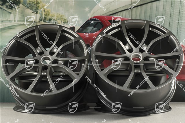 21-inch wheel rim set Cayenne Exclusive Design, 11J x 21 ET49 + 9,5J x 21 ET46, for Cayenne Coupé, Platinum satin matt