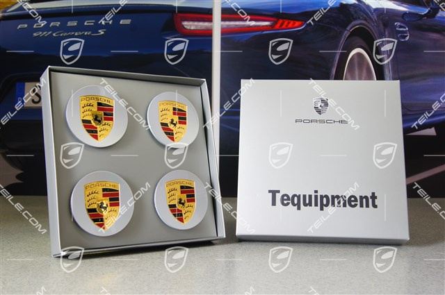 Radzierdeckel Satz (4 Stück), mit farbigem Porsche Wappen, Konkav, Brilliant Chrom Radzierdeckel Satz (4 Stück), mit farbigem Porsche Wappen, Konkav, Brilliant Chrom