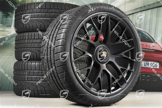 20" Turbo S central locking winter wheel set for Carrera GTS, wheels 8,5J x 20 ET51 + 11J x 20 ET52 + Pirelli Sottozero II winter wheels 245/35 R20+295/30 R20, black (semigloss), with TPMS