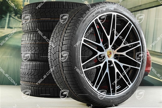 22-inch Macan RS Spyder Design winter wheel set, rims 9J x 22 ET29 + 11J x 22 ET47 + NEW Continental winter tyres 255/40 R22 + 295/35 R22, black high gloss