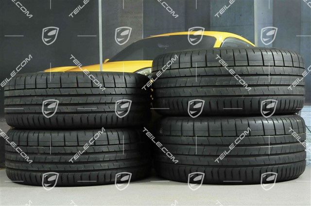 20" Carrera S summer wheel set, rims 8J x 20 ET57 + 10J x 20 ET45 + NEW Pirelli summer tires 235/35 ZR20 + 265/35 ZR20, silver, with TPMS