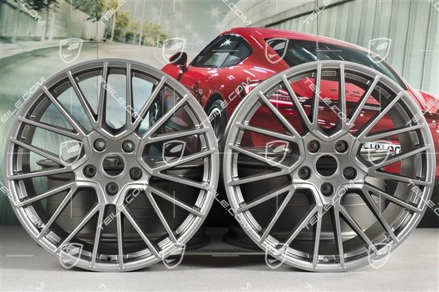 21" Felgensatz Cayenne RS Spyder, 11J x 21 ET58 + 9,5J x 21 ET46, Platinum Seidenmatt