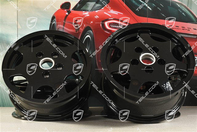 16-inch Design 90 wheel set, front 6J x 16 ET52,3 + rear 8J x 16 ET52,3, black high gloss