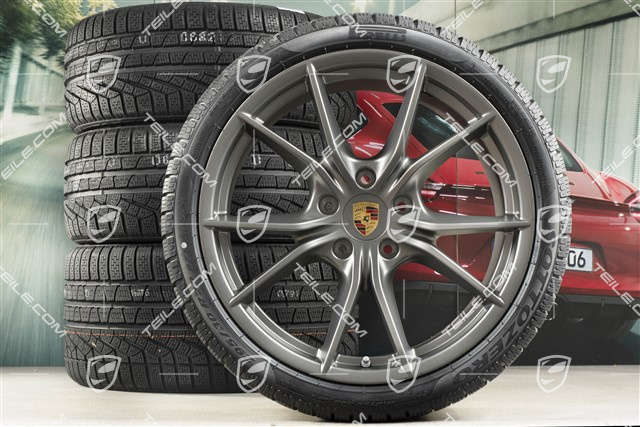 20-inch winter wheels set Carrera S (IV), rims 8,5J x 20 ET49 + 11J x 20 ET56 + Pirelli Sottozero II winter tyres 245/35 R20 + 295/30 R20, in platinum