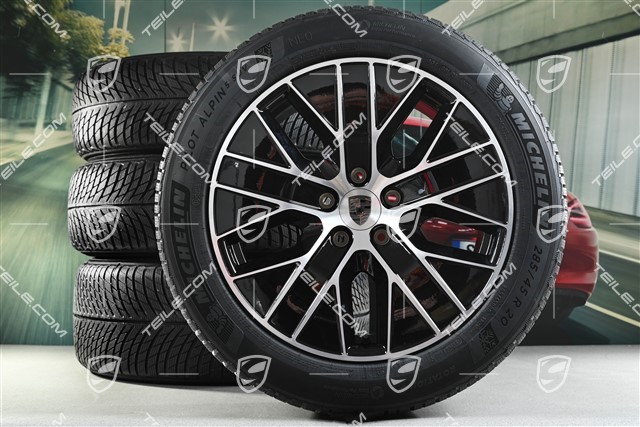 20-inch Macan S winter wheel set, rims 7,5J x 20 ET32 + 10J x 20 ET49 + Michelin winter tyres 235/55 R20 + 285/45 R20, black high gloss