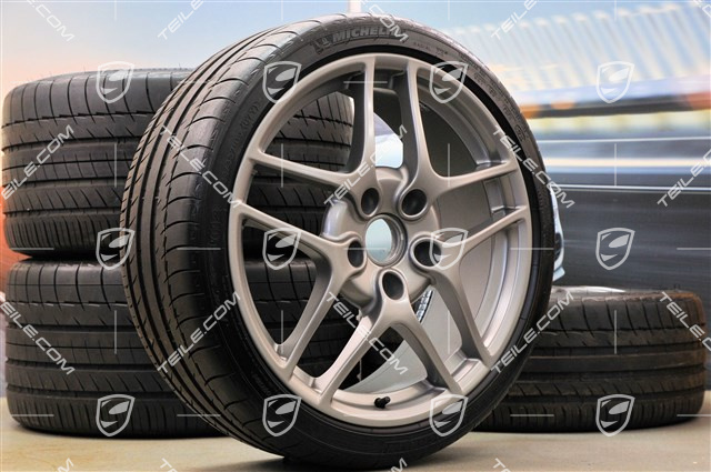 19" komplet kół letnich, Carrera S II, felgi 8J x 19 ET57 + 11J x 19 ET51 + NOWE opony Michelin 235/35 ZR19 + 305/30 ZR19, platynowe