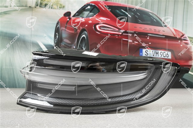 LED rear lights, black, set: left+right+center, with „PORSCHE" inscription/logo silver