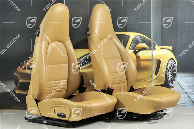 Seats, manual adjustable, leather/Leatherette, Savanna, Porsche crest, set (L+R)