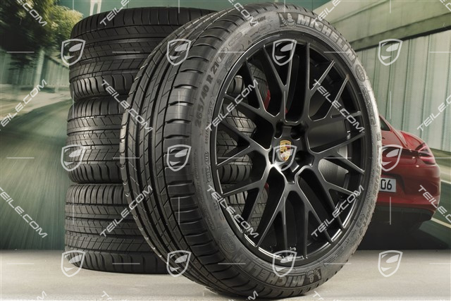 21" RS Spyder Design Sommerräder, Felgen 9,5J x 21 ET27 + 10J x 21 ET19 + Michelin Sommerreifen 265/40 R21 + 295/35 R21, Schwarz seidenmatt, mit RDK-Sensoren