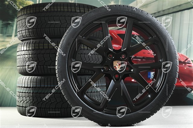 21" Panamera SportDesign Winterräder Satz, Felgen 9,5J x 21 ET71 + 10,5J x 21 ET71 + NEUE Continental Winterreifen 275/35 R21 + 315/30 R21, Schwarz Seidenmatt