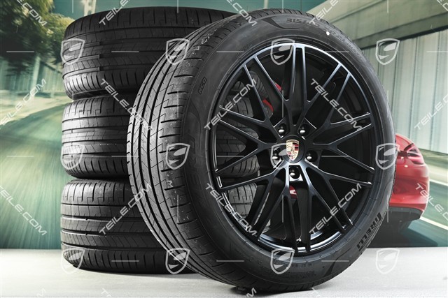 21-inch Cayenne RS Spyder Design summer wheel set, rims 9,5J x 21 ET46 + 11,0J x 21 ET58 + Pirelli P Zero summer tyres 285/45 R21 + 315/40 R21, with TPMS,  black satin-matt, DOT/prod.year 2025, millage 30 km