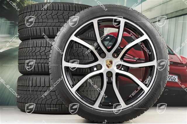 21" Cayenne Exclusive Design Winterräder Satz, Felgen 9,5J x 21 ET46 + 11,0J x 21 ET58 + NEUE Continental  Winterreifen 275/40 R21 + 305/35 R21, mit RDK-Sensoren, schwarz hochglanz + Glanzdrehbereichen