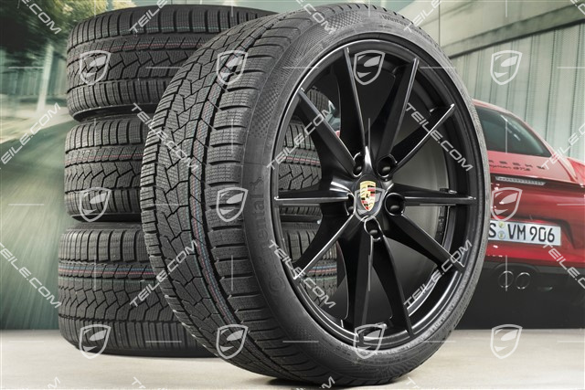 20/21-inch Carrera S winter wheel set, wheel rims 8,5J x 20 ET53 + 11J x 21 ET66 + NEW Continental winter tyres 245/35 R20 + 295/30 R21,  in black satin-mat