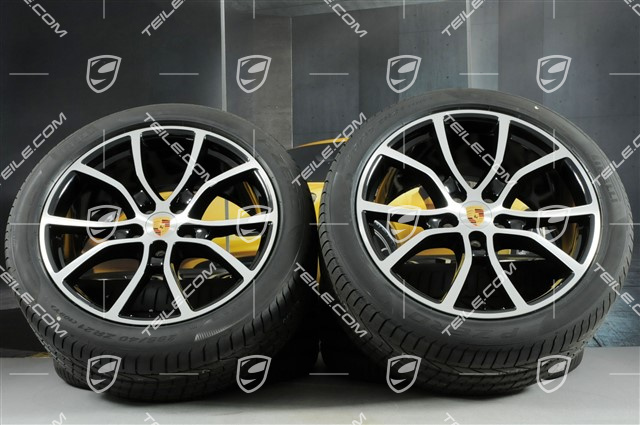 21-inch Cayenne Exclusive Design summer wheel set, rims 9,5J x 21 ET46 + 11,0J x 21 ET58 + NEW Pirelli P Zero summer tyres 285/40 R21 + 315/35 R21, with TPMS, black (high gloss)