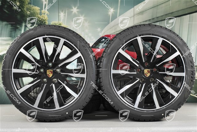 20-inch Taycan Tequipment Design winter wheel set, rims 9J x 20 ET54 + 11J x 20 ET60 + NEW Pirelli winter tyres 245/45 R20 + 285/40 R20, black high gloss